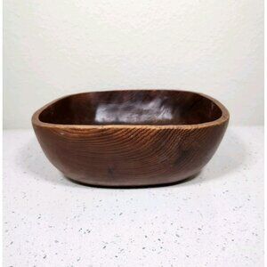 Vintage Wooden Bowl Carved Solid Wood Square Boho Rustic Primitive 12x11.5x4"